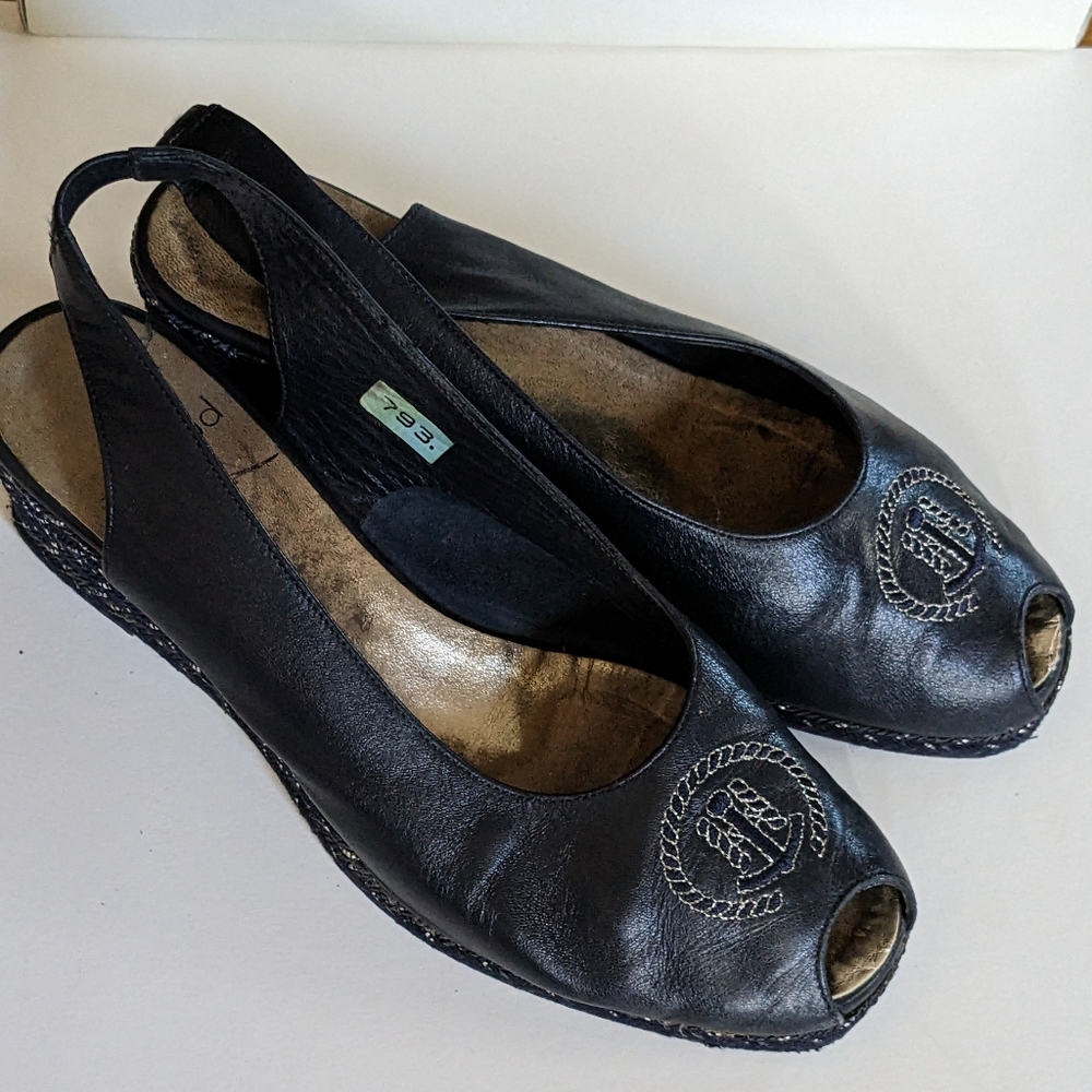 Vintage Navy slingback platform sandals Heyraud size 39 more like 38